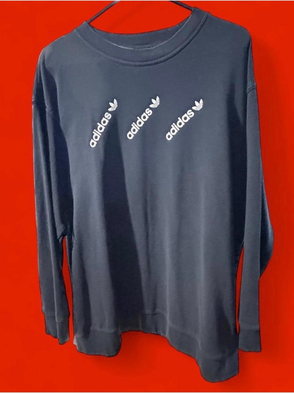 adidas Heather Gray Crewneck Sweatshirt with White Trefoil Logos